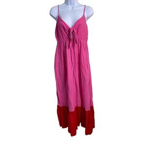 Tabitha Brown Target Tiered Smocked Maxi Linen Blend Dress Pink‎ Red size Medium